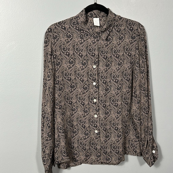 Vintage Land’s End Silk Shirt 80s 90s style size 8 - Picture 2 of 16